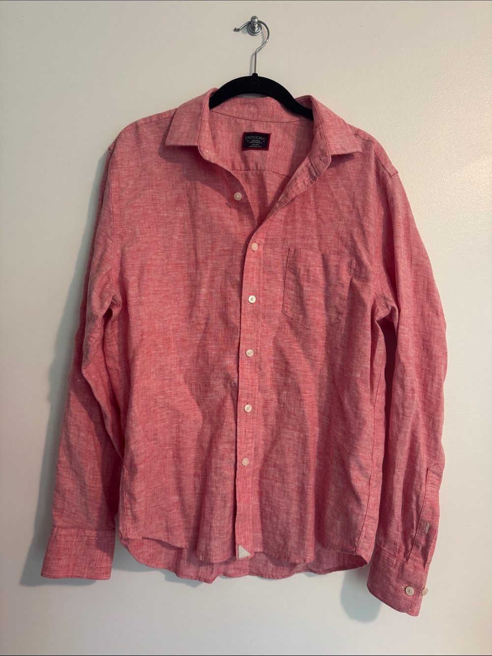 Untuckit Wrinkle Resistant 100% Linen Salmon Button-Down Shirt - Men